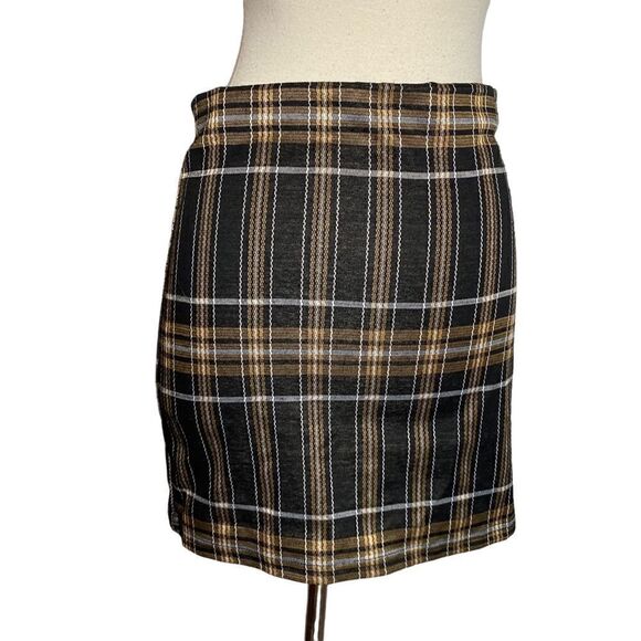 Hesperus Plaid Mini Skirt Size Medium Black Tan - Picture 2 of 8